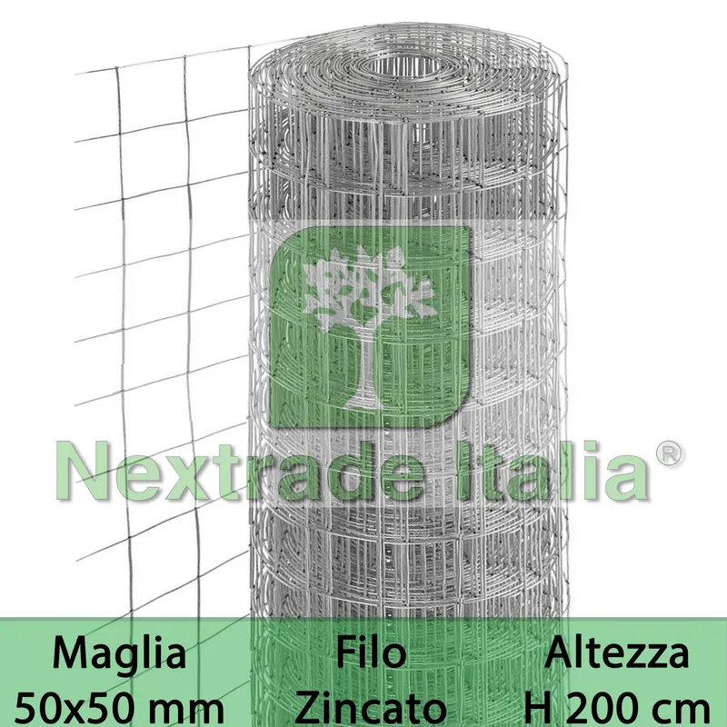 2RT Rete per Recinzione Zincata | Altezza H 200 CM | Maglia Elettrosaldata 50X50 MM | Filo Ø 1,8 MM | Lughezza Rotolo da 25 MT per Recinzione Grigio — Reti e recinzioni — rif. FERX.MI.155 2RT Rete per Recinzione Zincata | Altezza H 200 CM | Maglia Elettrosaldata 50X50 MM | Filo Ø 1,8 MM | Lughezza Rotolo da 25 MT per Recinzione Grigio — Reti e recinzioni — rif. FERX.MI.155