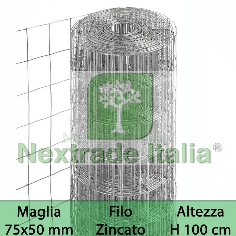 Rete per Recinzione Zincata | Altezza H 100 CM | Maglia Elettrosaldata 75X50 MM | Filo Ø 1,7 MM | Lughezza Rotolo da 25 MT per Recinzione Grigio — Reti e recinzioni — rif. FERX.MI.1