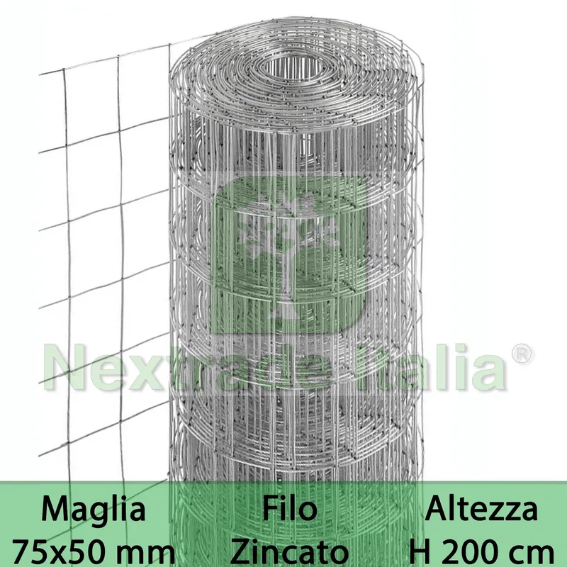 Rete per Recinzione Zincata | Altezza H 200 CM | Maglia Elettrosaldata 75X50 MM | Filo Ø 1,7 MM | Lughezza Rotolo da 25 MT per Recinzione Grigio — Reti e recinzioni — rif. FERX.MI.5 Rete per Recinzione Zincata | Altezza H 200 CM | Maglia Elettrosaldata 75X50 MM | Filo Ø 1,7 MM | Lughezza Rotolo da 25 MT per Recinzione Grigio — Reti e recinzioni — rif. FERX.MI.5