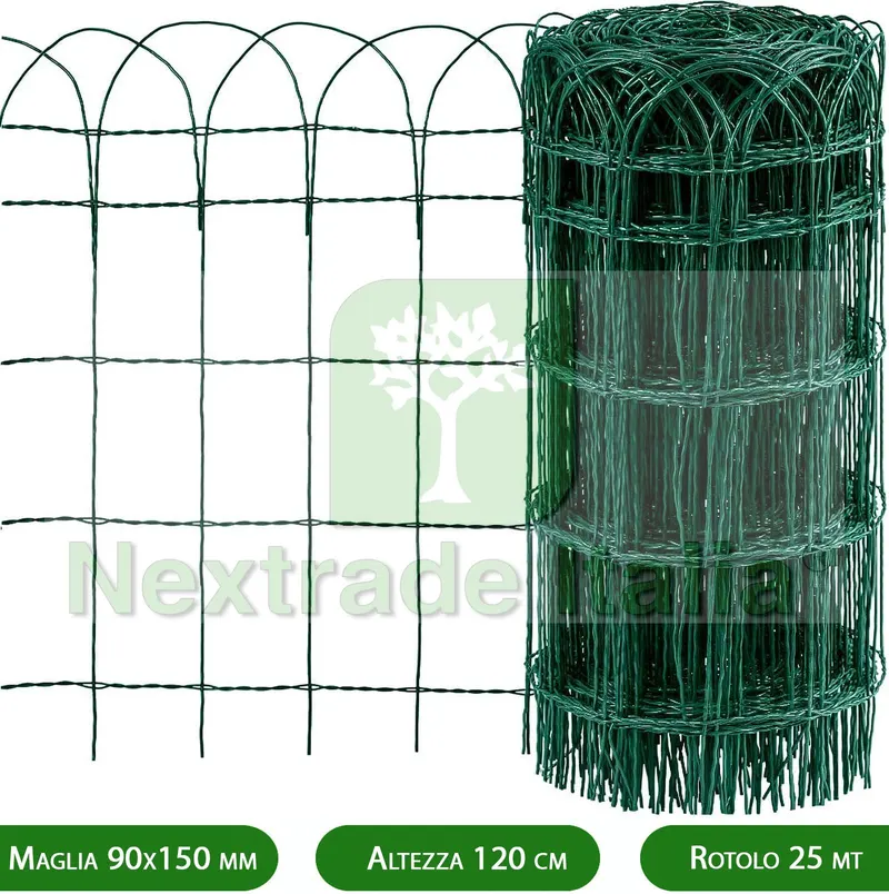 Rete per Recinzione Ornamentale Plastificata | Altezza H 120 CM | Maglia Intrecciata 90X150 MM | Filo Ø 2,8 MM | Lughezza Rotolo da 25 MT Verde — Reti e recinzioni — rif. FERX.MI.160 Rete per Recinzione Ornamentale Plastificata | Altezza H 120 CM | Maglia Intrecciata 90X150 MM | Filo Ø 2,8 MM | Lughezza Rotolo da 25 MT Verde — Reti e recinzioni — rif. FERX.MI.160