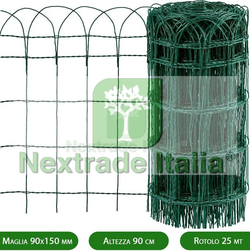 Rete per Recinzione Ornamentale Plastificata | Altezza H 90 CM | Maglia Intrecciata 90X150 MM | Filo Ø 2,8 MM | Lughezza Rotolo da 25 MT Verde — Reti e recinzioni — rif. FERX.MI.159