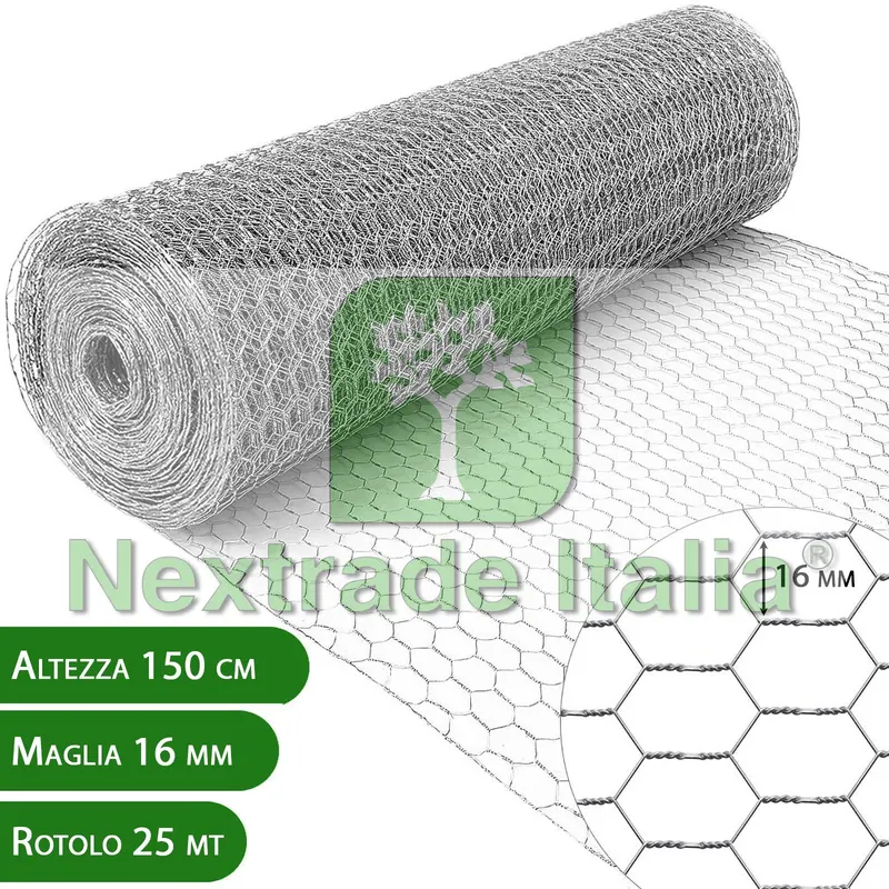 2RT 25 MT Rete per Polli | Altezza H 150 CM | Maglia Esagonale 16 MM | Filo Ø 0,7 MM | Zincata 16/2 Tripla Torsione per Pollame, Voliere, Conigliere, Galline — Reti e recinzioni — rif. FERX.MI.127 2RT 25 MT Rete per Polli | Altezza H 150 CM | Maglia Esagonale 16 MM | Filo Ø 0,7 MM | Zincata 16/2 Tripla Torsione per Pollame, Voliere, Conigliere, Galline — Reti e recinzioni — rif. FERX.MI.127