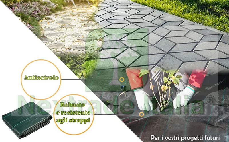 Telo Pacciamatura Verde mt 1,65 x 200 =mq 330 Anti Erbacce per Orto, Giardino, Stabilizzazione UV — Reti da cantiere e protezione — rif. FERX.TELIP.24 — foto 3