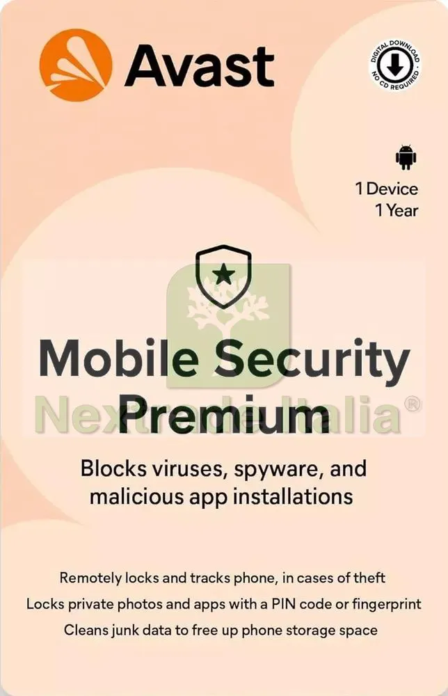 AVAST Mobile Security Premium per Android 1 dispositivo 1 anno — Software e licenze — rif. AVAMOB AVAST Mobile Security Premium per Android 1 dispositivo 1 anno — Software e licenze — rif. AVAMOB