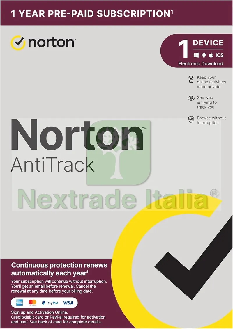 Norton antitrack 2024 - Windows - 1 Anno - 1 Dispositivo — Software e licenze — rif. NA24.1.1 Norton antitrack 2024 - Windows - 1 Anno - 1 Dispositivo — Software e licenze — rif. NA24.1.1