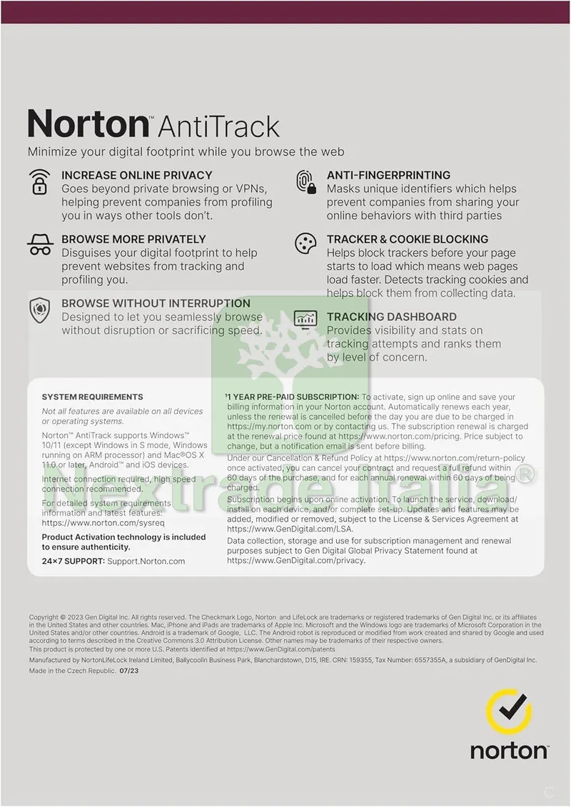 Norton antitrack 2024 - Windows - 1 Anno - 1 Dispositivo — Software e licenze — rif. NA24.1.1 — foto 2 Norton antitrack 2024 - Windows - 1 Anno - 1 Dispositivo — Software e licenze — rif. NA24.1.1 — foto 2