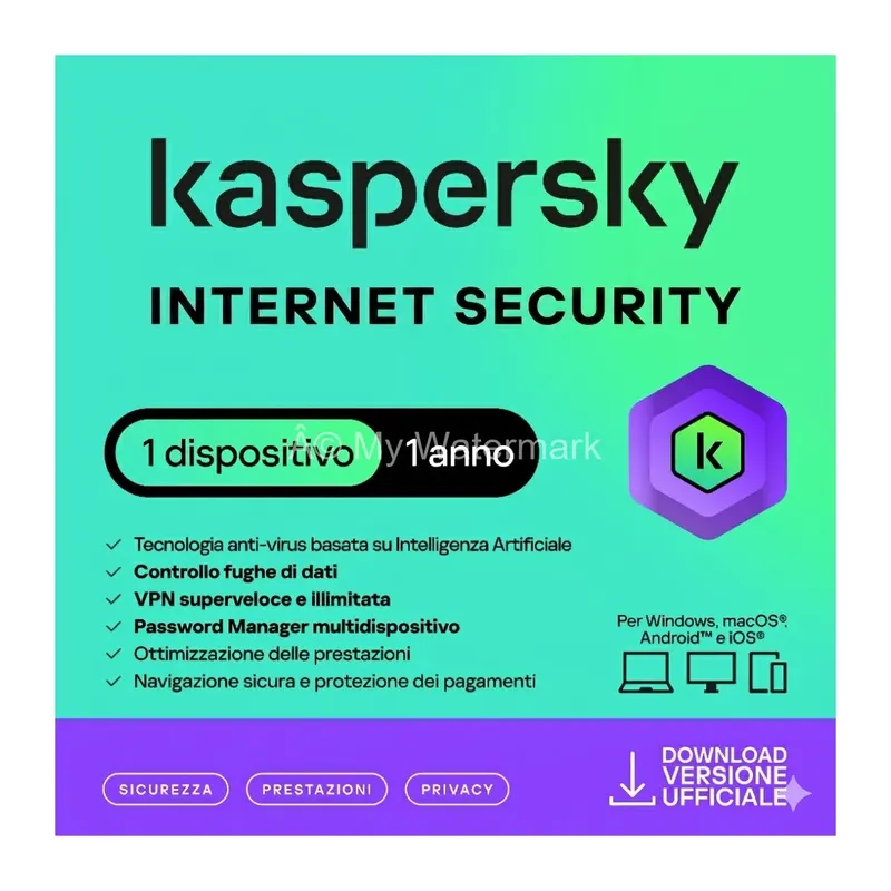 KASPERSKY INTERNET SECURITY 2021- PC / MAC / ANDROID/ IOS -1 ANNO - 1 DISPOSITIVO — Software e licenze — rif. kasis1.21