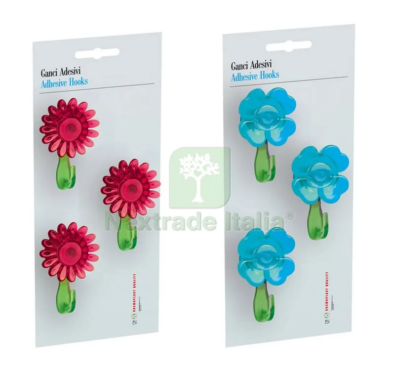 SET 3 GANCI ADESIVI AD 1 POSTO 3 PZ fantasia Margherita — Ferramenta per legno e mobili — rif. FERX.VIT33595