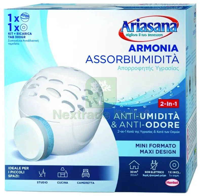 Assorbiumidità Ariasana Kit Micro Armonia con 1 Ricarica 300 grammi — Protezione piante e sementi — rif. FERX.VIT59504
