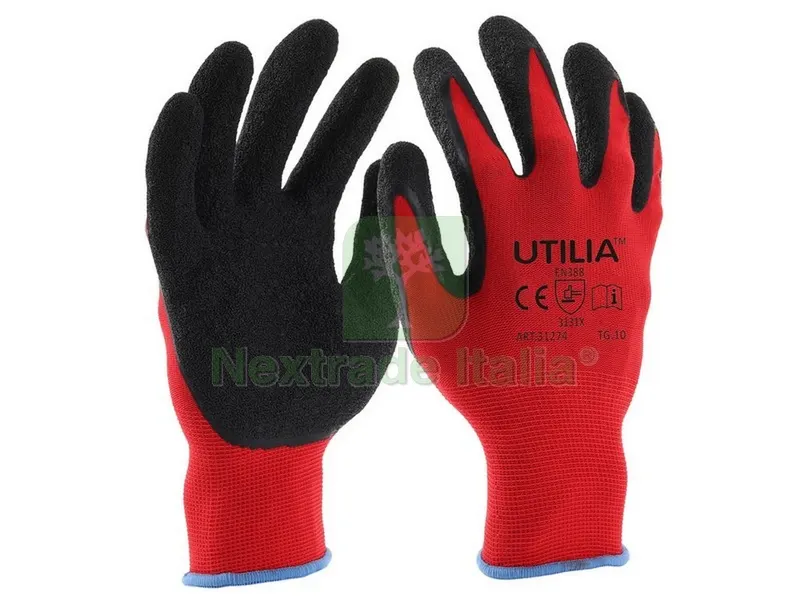 12PAIA GUANTI IN LATTICE/NYLON Col. Rosso/nero tg. 8 — Guanti da lavoro — rif. FERX.VIT31272 12PAIA GUANTI IN LATTICE/NYLON Col. Rosso/nero tg. 8 — Guanti da lavoro — rif. FERX.VIT31272