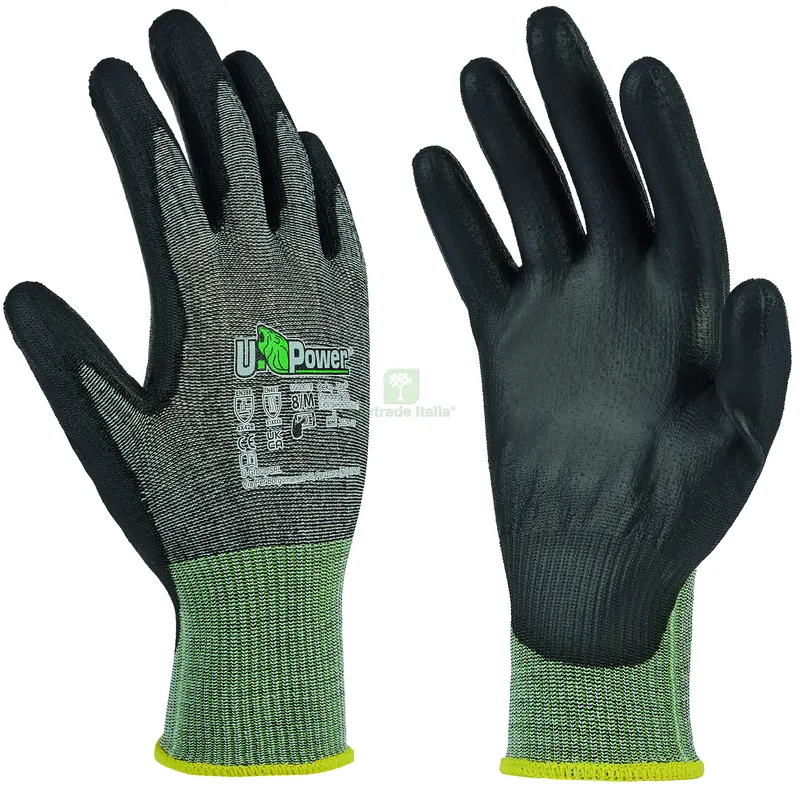 12PAIA Guanti da Lavoro Antitaglio B Samba in NYLON/PU- Foam Col. Grigio/Verde tg. 10 — Guanti da lavoro — rif. FERX.VIT58369