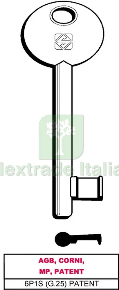 5PZ Chiave a Mappa 6P1S (G.VAZ 0) Patent AGB, Corni, MP, Patent — Chiavi e ricambi auto — rif. FERX.VIT26620