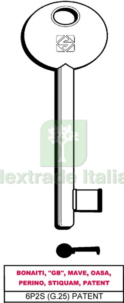 5PZ Chiave a Mappa 6P2S (G.VAZ 0) Patent Bonaiti ottone lucido — Chiavi e ricambi auto — rif. FERX.VIT26622