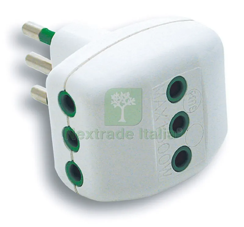 ADATTATORE TRIPLO IN BLISTER 2P+T spina 10A/3 prese 10A — Interruttori e prese — rif. FERX.VIT23207