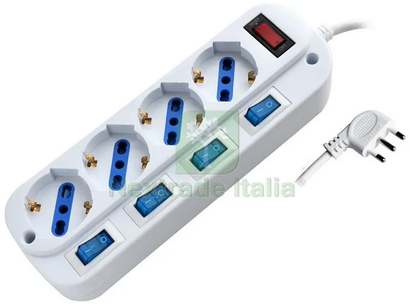 MULTIPRESA IN BLISTER CON 5 INTERRUTTORI 4 posti 2P+T 10/16A schuko — Interruttori e prese — rif. FERX.VIT49906