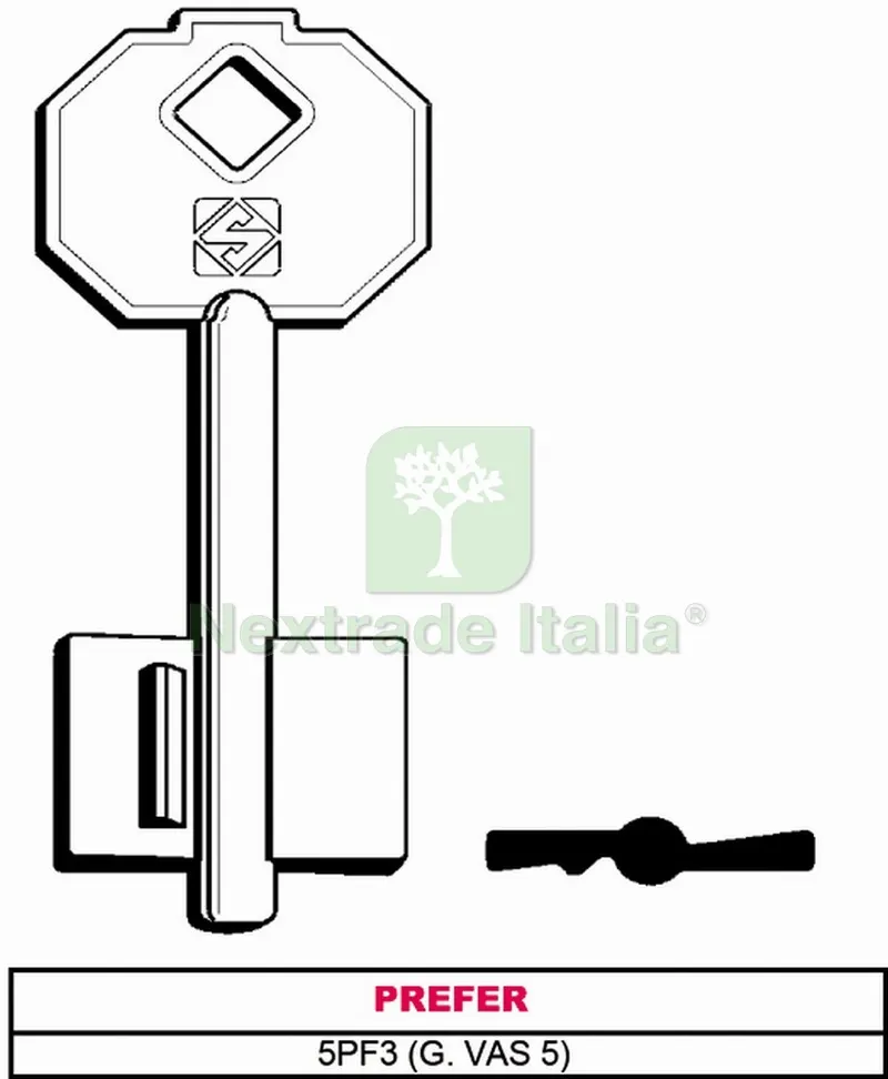 5PZ Chiave a Doppia Mappa 5PF3 (G.VAS 5) Prefer — Chiavi grezze e duplicati — rif. FERX.VIT28576