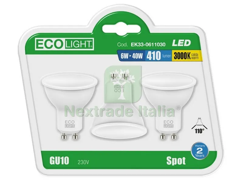5CF Ecolight Lampada a LED Spot GU10 Fascio 110° Blister 3 PZ. luce calda 6 W — Illuminazione — rif. FERX.VIT44157