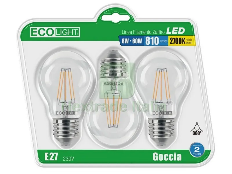 10CF Lampada a LED Goccia Filamento E27 Blister 3 PZ. luce calda 8 W — Illuminazione — rif. FERX.VIT44171 10CF Lampada a LED Goccia Filamento E27 Blister 3 PZ. luce calda 8 W — Illuminazione — rif. FERX.VIT44171