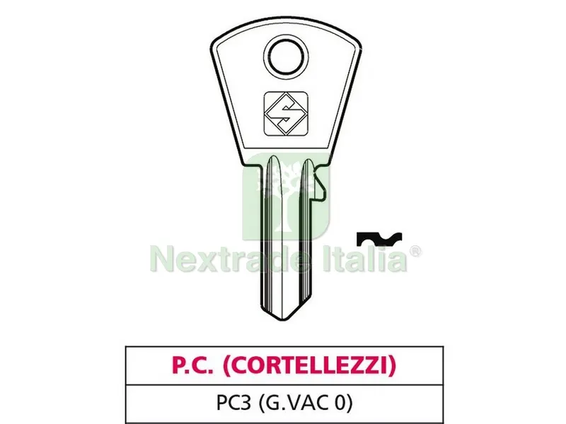 20PZ CHIAVE OTTONE PC3 (G. VAC 0) P.C. (CORTELLEZZI) — Ferramenta per legno e mobili — rif. FERX.VIT47622