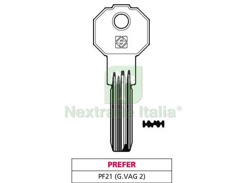 5PZ Chiave Punzonata Ottone PF21 (G. VAG 2) Prefer — Serrature e cilindri — rif. FERX.VIT47533