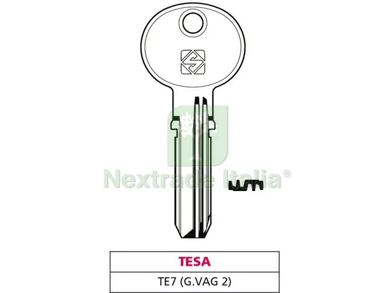 5PZ Chiave Punzonata Ottone TE7 (G. VAG 2) Tesa — Serrature e cilindri — rif. FERX.VIT47541