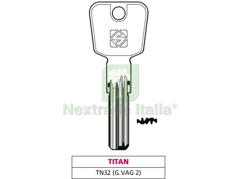 5PZ Chiave Punzonata Ottone TN32 (G. VAG 2) Titan — Serrature e cilindri — rif. FERX.VIT47528