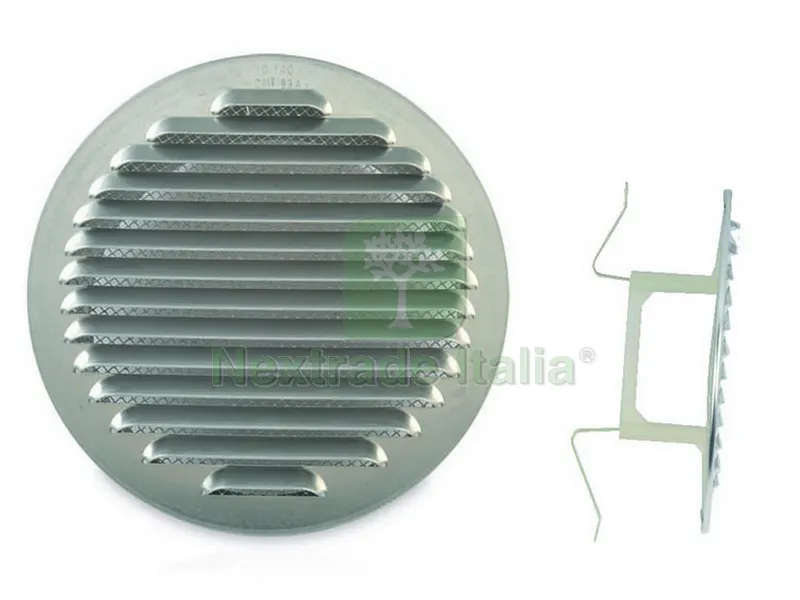 Griglia di Aerazione in Alluminio con Zanche Ø mm. 175 per fori Ø mm.120-16 — Scarichi e sifoni — rif. FERX.VIT36535 Griglia di Aerazione in Alluminio con Zanche Ø mm. 175 per fori Ø mm.120-16 — Scarichi e sifoni — rif. FERX.VIT36535