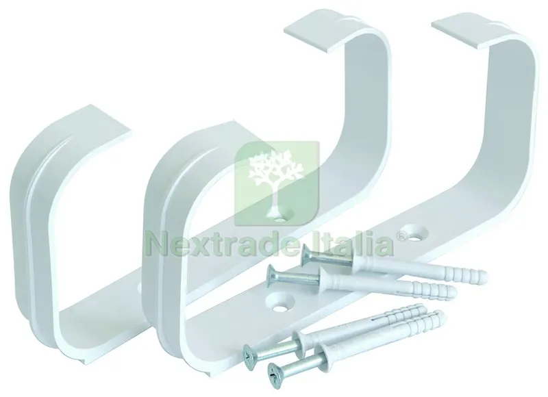 STAFFA FERMATUBO PER AERAZIONE CANALIZZATA mm. 120X60, con tasselli e viti, col. Bianco — Tasselli e ancoraggi — rif. FERX.VIT60178
