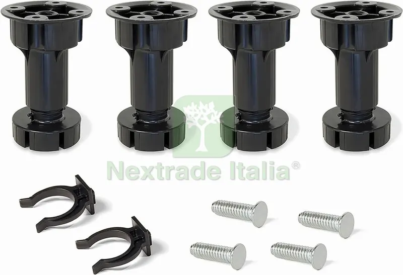 SET PIEDINI PER MOBILI DA CUCINA IN PLASTICA CON GANCIO mm. 100 h 4 pz. — Ferramenta per legno e mobili — rif. FERX.VIT55719 SET PIEDINI PER MOBILI DA CUCINA IN PLASTICA CON GANCIO mm. 100 h 4 pz. — Ferramenta per legno e mobili — rif. FERX.VIT55719