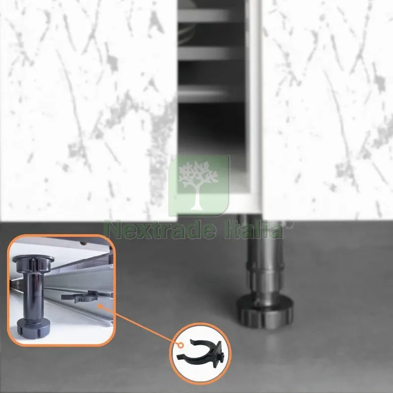 SET PIEDINI PER MOBILI DA CUCINA IN PLASTICA CON GANCIO mm. 100 h 4 pz. — Ferramenta per legno e mobili — rif. FERX.VIT55719 — foto 3 SET PIEDINI PER MOBILI DA CUCINA IN PLASTICA CON GANCIO mm. 100 h 4 pz. — Ferramenta per legno e mobili — rif. FERX.VIT55719 — foto 3