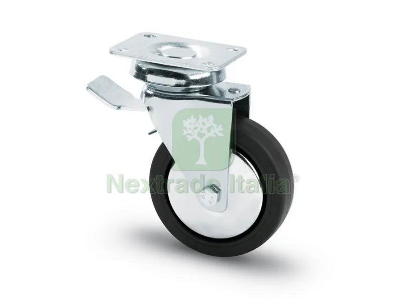 RUOTA GIREVOLE PER MOBILI CON FRENO mm. 100-piastra mm. 84x102 — Ruote e rotelle — rif. FERX.VIT13557