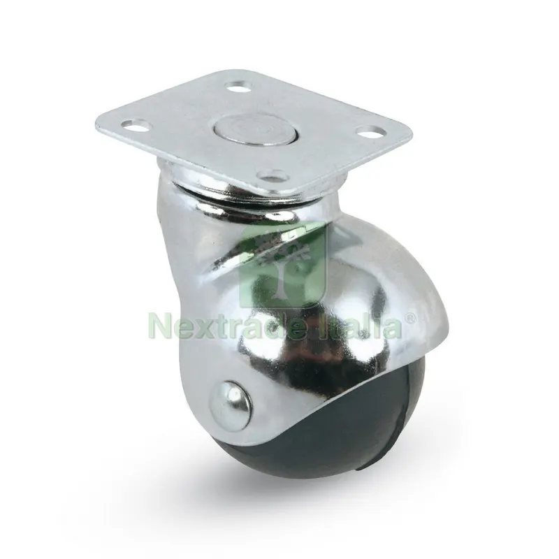 12PZ Ruota Girevole per Mobili Cuffia Cromata art.165 mm.50-piastra mm.47x47 — Ruote e rotelle — rif. FERX.VIT44678