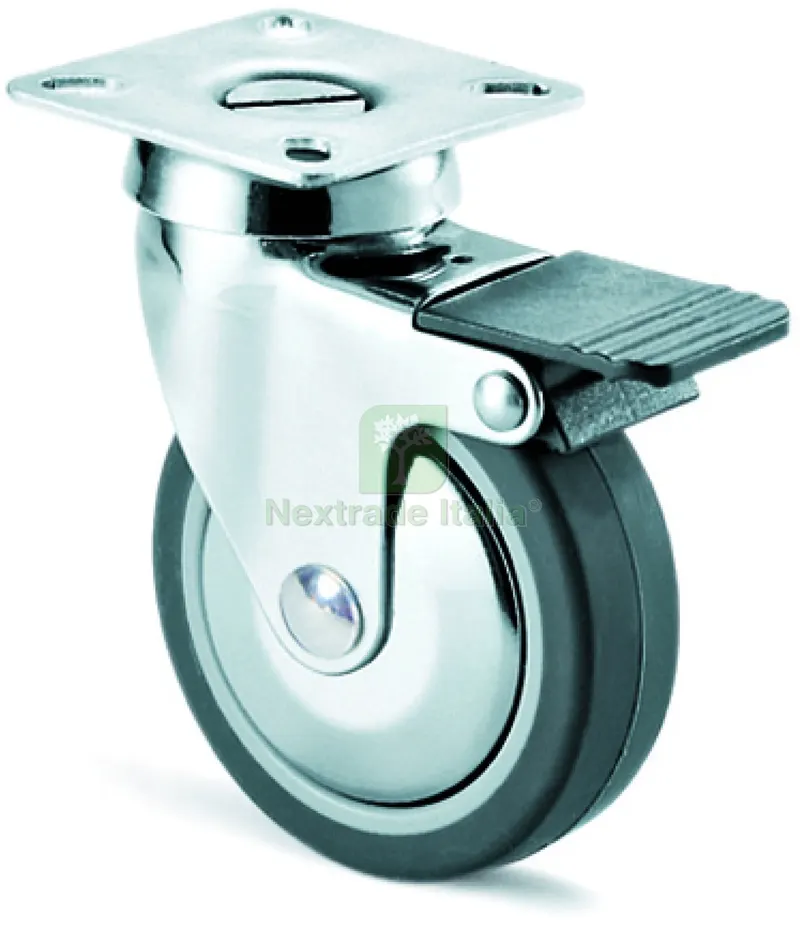 4PZ RUOTA GIREVOLE PER MOBILI+FRENO art.220CBIS mm.80-piastra mm. 60x60 — Ruote e rotelle — rif. FERX.VIT57177