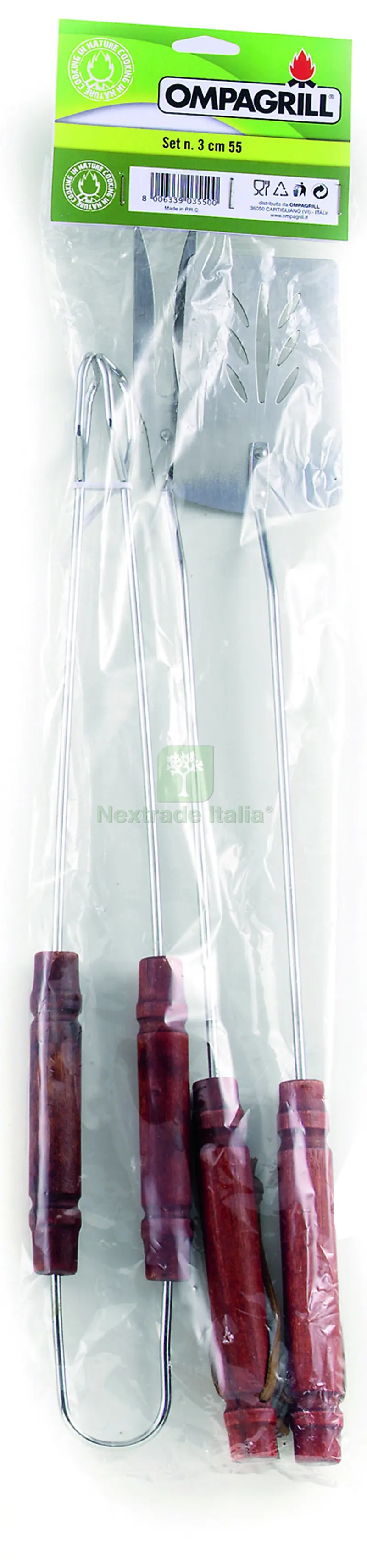 SET UTENSILI PER BARBECUE 3 PEZZI: pinza, paletta, forchettone con manico da cm. 55 — Set di attrezzi — rif. FERX.VIT58731 — foto 2 SET UTENSILI PER BARBECUE 3 PEZZI: pinza, paletta, forchettone con manico da cm. 55 — Set di attrezzi — rif. FERX.VIT58731 — foto 2
