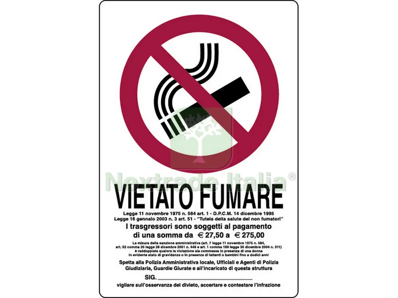 10PZ Cartello Segnaletico Vietato Fumare con Legge cm. 20x30 — Utensili e segnaletica — rif. FERX.VIT20022