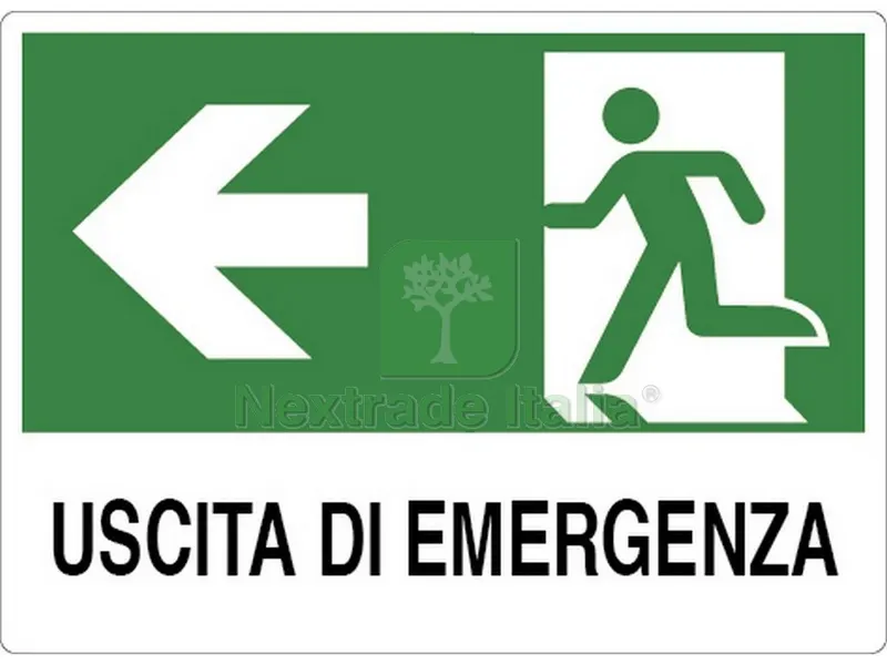10PZ Cartello Segnaletico Uscita di Emergenza Sinistra cm. 30x20 — Utensili e segnaletica — rif. FERX.VIT19056 10PZ Cartello Segnaletico Uscita di Emergenza Sinistra cm. 30x20 — Utensili e segnaletica — rif. FERX.VIT19056