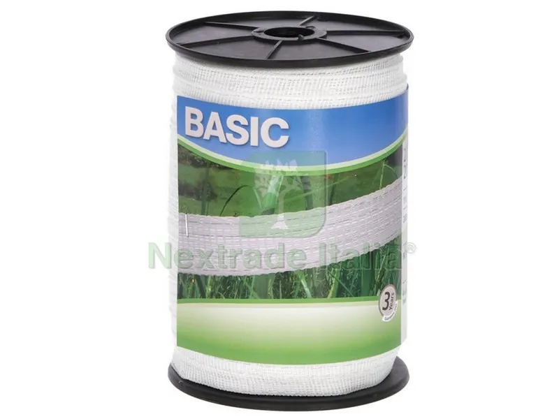 FETTUCCIA ELETTRIFICATA PER RECINTO BASIC BIANCA mt. 200 h. cm.2 fili 4 — Recinto elettrico — rif. FERX.VIT48056 FETTUCCIA ELETTRIFICATA PER RECINTO BASIC BIANCA mt. 200 h. cm.2 fili 4 — Recinto elettrico — rif. FERX.VIT48056