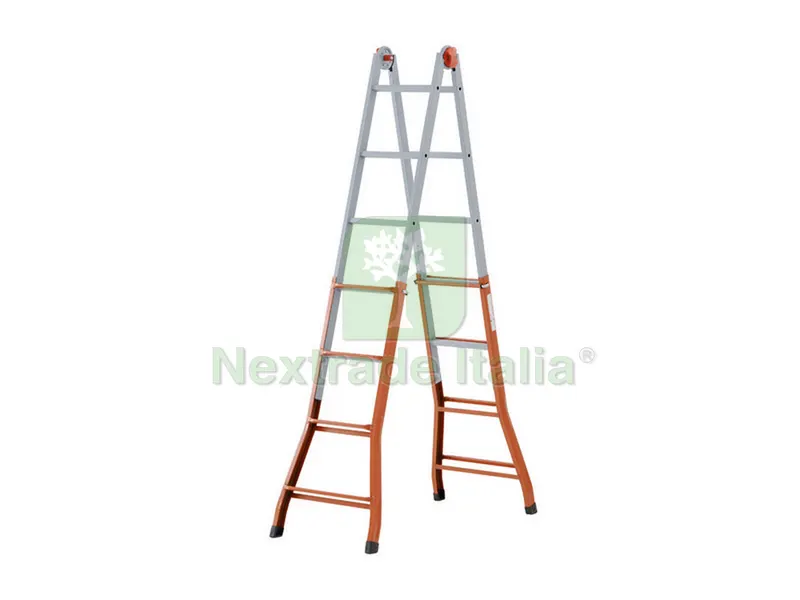 SCALA TELESCOPICA IN ACCIAIO MEDIA Gradini N°4+4 H max cm. 376 — Scale e sgabelli — rif. FERX.VIT3908