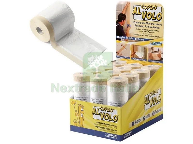 Film per Mascheratura + Nastro Adesivo CM.140 x 33MT espositore 12 pezzi — Adesivi e sigillanti — rif. FERX.VIT49024 Film per Mascheratura + Nastro Adesivo CM.140 x 33MT espositore 12 pezzi — Adesivi e sigillanti — rif. FERX.VIT49024