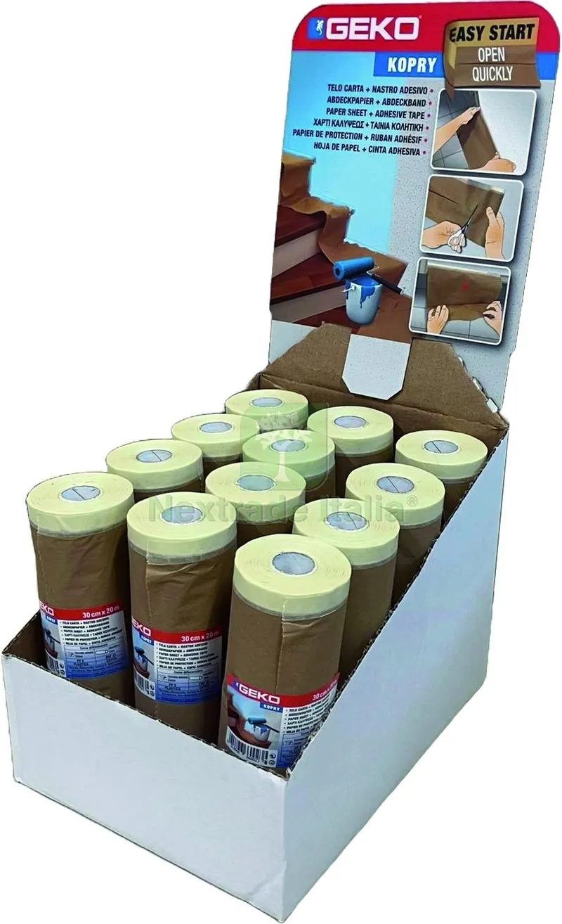 CARTA PER MASCHERATURA + NASTRO ADESIVO CM.30 X 20MT espositore 12 pezzi — Adesivi e sigillanti — rif. FERX.VIT58403 — foto 2 CARTA PER MASCHERATURA + NASTRO ADESIVO CM.30 X 20MT espositore 12 pezzi — Adesivi e sigillanti — rif. FERX.VIT58403 — foto 2