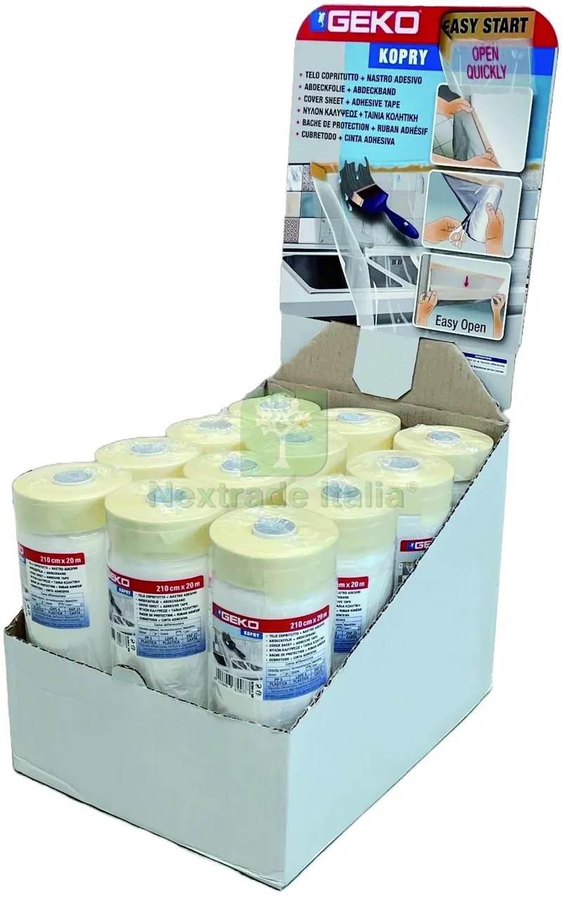 FILM PER MASCHERATURA + NASTRO ADESIVO CM. 55 X 20 MT espositore 32 pezzi — Adesivi e sigillanti — rif. FERX.VIT58404 — foto 2 FILM PER MASCHERATURA + NASTRO ADESIVO CM. 55 X 20 MT espositore 32 pezzi — Adesivi e sigillanti — rif. FERX.VIT58404 — foto 2