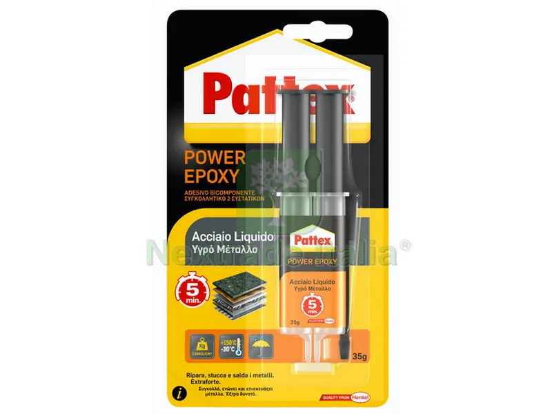 6PZ COLLA PATTEX POWER EPOXY ACCIAIO LIQUIDO MIX gr. 35 (siringa) — Adesivi e sigillanti — rif. FERX.VIT26579 6PZ COLLA PATTEX POWER EPOXY ACCIAIO LIQUIDO MIX gr. 35 (siringa) — Adesivi e sigillanti — rif. FERX.VIT26579