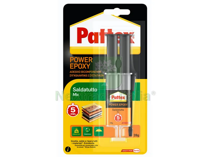 6PZ COLLA PATTEX POWER EPOXY SALDATUTTO MIX gr. 28 (siringa) — Adesivi e sigillanti — rif. FERX.VIT26581 6PZ COLLA PATTEX POWER EPOXY SALDATUTTO MIX gr. 28 (siringa) — Adesivi e sigillanti — rif. FERX.VIT26581