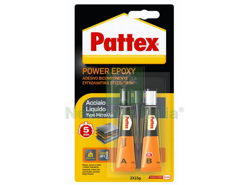 6PZ Colla Pattex Power Epoxy Acciaio Liquido gr. 30 — Adesivi e sigillanti — rif. FERX.VIT29235