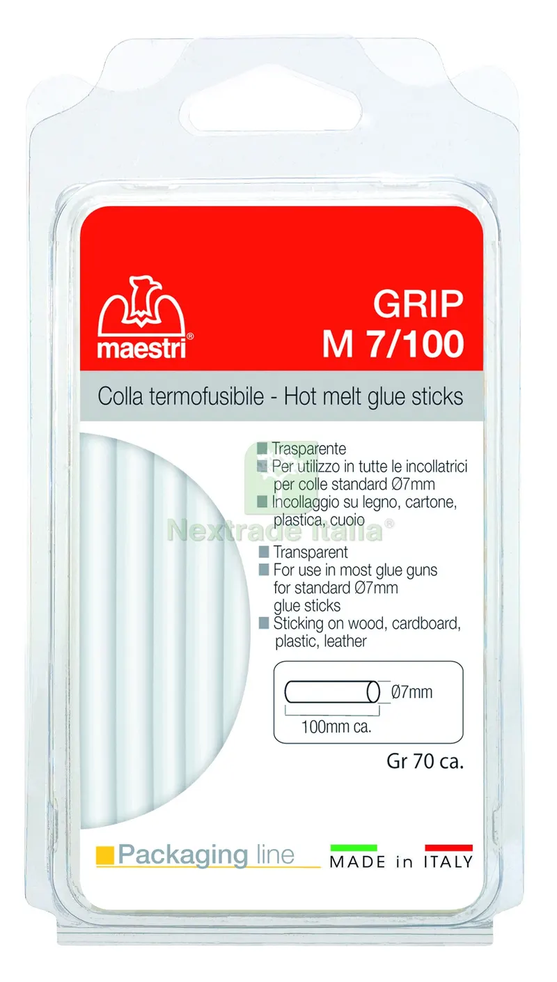 COLLA TRASPARENTE TERMOFUSIBILE IN STICK PER SPRUZZATORE MINIGRIP 7H Ø 7x100 mm. 70 gr. — Spatole e attrezzi per stesura — rif. FERX.VIT56998 COLLA TRASPARENTE TERMOFUSIBILE IN STICK PER SPRUZZATORE MINIGRIP 7H Ø 7x100 mm. 70 gr. — Spatole e attrezzi per stesura — rif. FERX.VIT56998