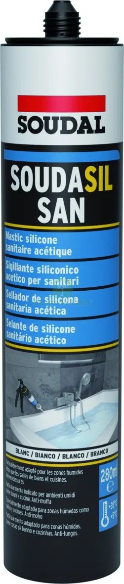 12PZ SILICONE ACETICO PER SANITARI ''SOUDASIL SAN'' ml. 280 - Bianco — Adesivi e sigillanti — rif. FERX.VIT59054 12PZ SILICONE ACETICO PER SANITARI ''SOUDASIL SAN'' ml. 280 - Bianco — Adesivi e sigillanti — rif. FERX.VIT59054