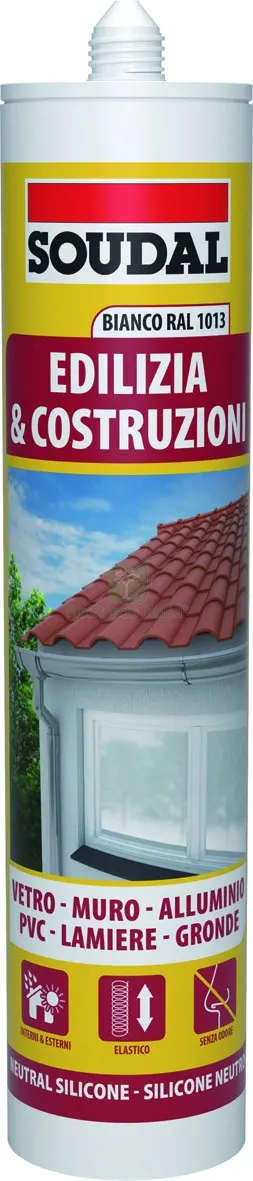 12PZ Soudal SILICONE NEUTRO PER EDILIZIA ml. 300 - Bianco avorio Ral 1013 — Adesivi e sigillanti — rif. FERX.VIT59076