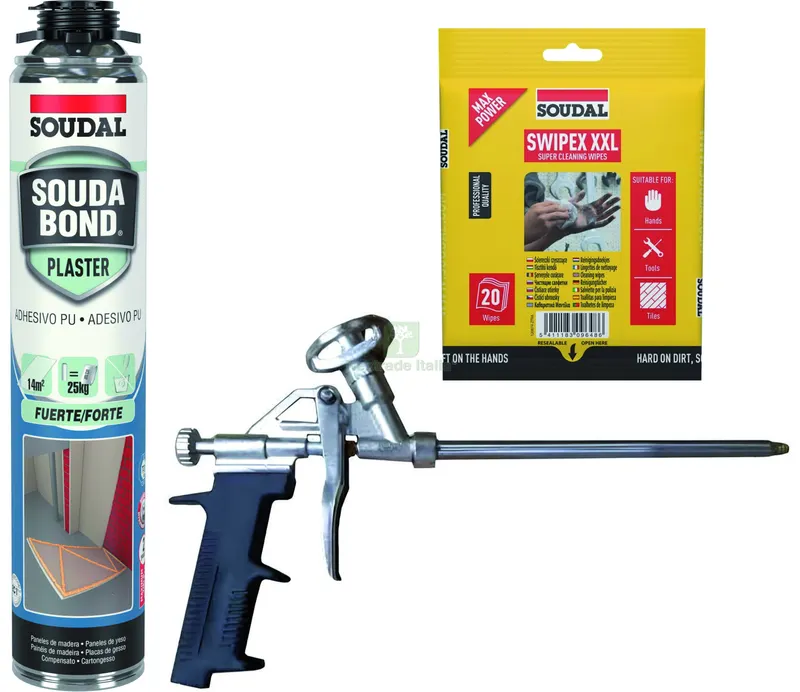 Soudal BOX 10 PZ SCHIUMA POLIURETANICA PER CARTONGESSO PER SPRUZZATORE ml.750 + SPRUZZATORE + 1 CF DI SWIPEX — Adesivi e sigillanti — rif. FERX.VIT60329