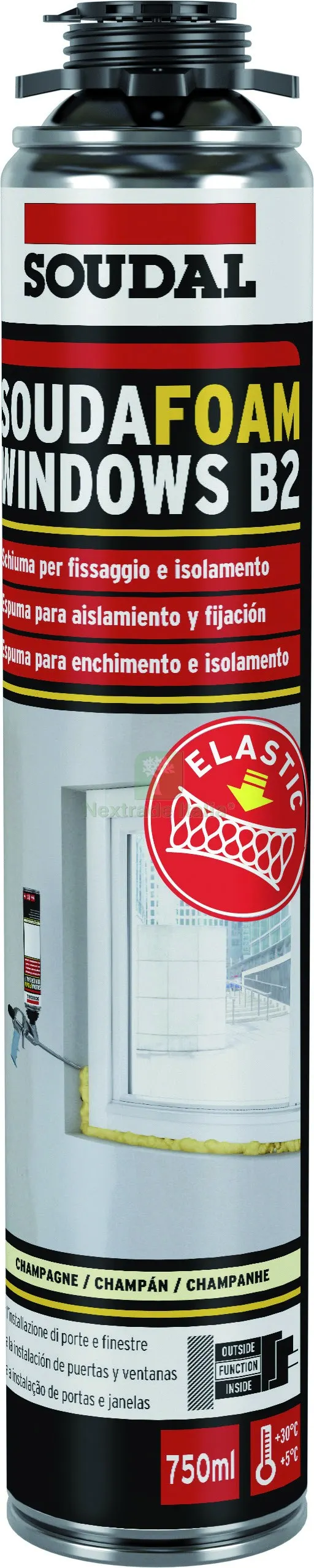 Soudal SCHIUMA POLIURETANICA A BASSA ESPANSIONE PER PORTE E FINESTRE B2, PER SPRUZZATORE ml. 750 — Adesivi e sigillanti — rif. FERX.VIT60328
