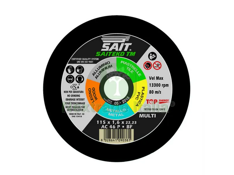 20PZ DISCO ABRASIVO SAITEKO-TM AC 46 P - PIANO Ø mm. 115x1,6x22,23 — Punte, frese e dischi — rif. FERX.VIT40254 20PZ DISCO ABRASIVO SAITEKO-TM AC 46 P - PIANO Ø mm. 115x1,6x22,23 — Punte, frese e dischi — rif. FERX.VIT40254